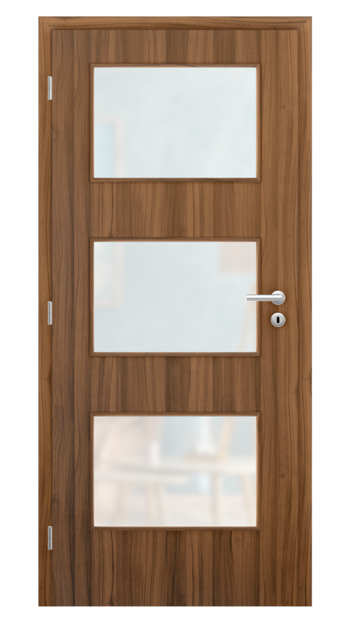 Dveře SMART 6, dekor ořech, provedení 80 levé, sklo satinato