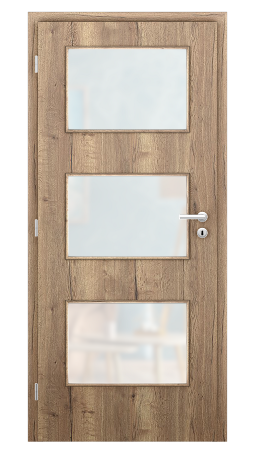 Dveře SMART 6, dekor dub halifax, provedení 80 levé, sklo satinato